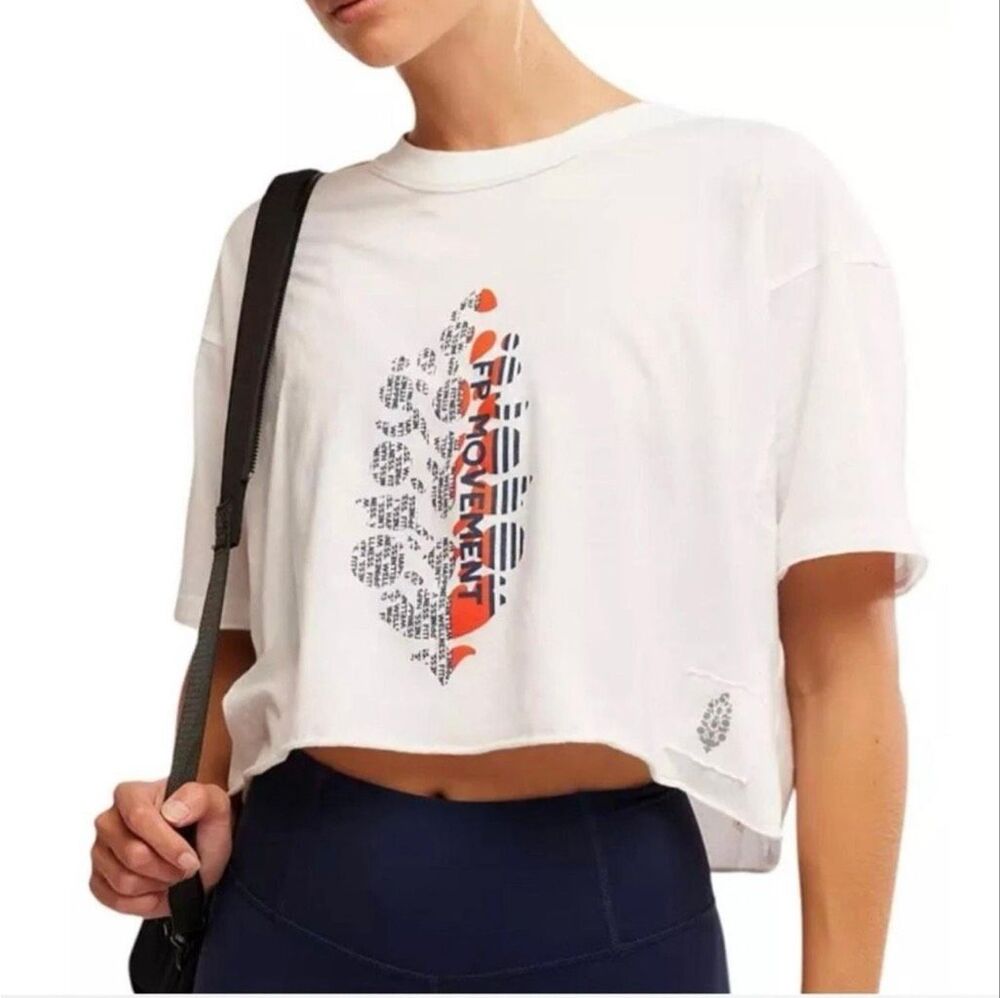 FP Movement White and Blue Inspire Crop Tee Size Small